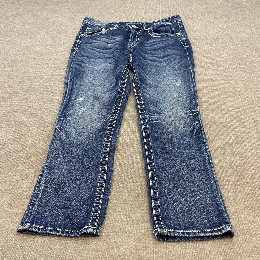 Miss Me Boyfriend Capri‎ Jeans Womens 27 Medium Wash Relaxed Distressed 30x25